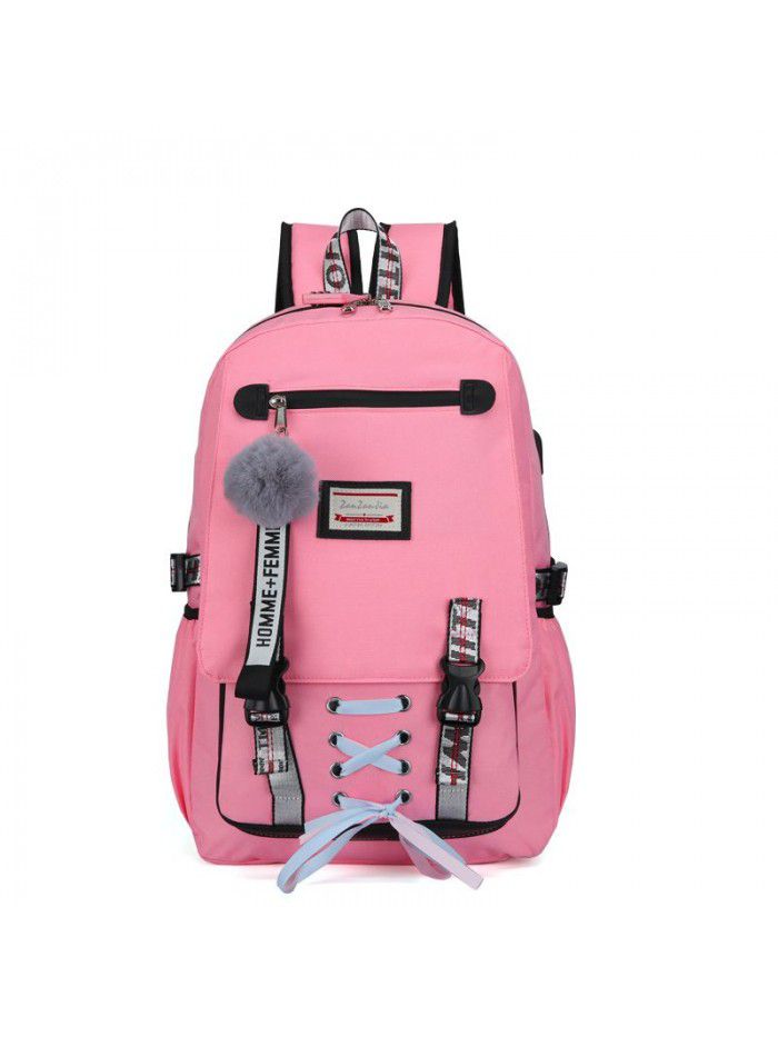 Cross border fashion sports leisure backpack for male and female middle school students schoolbag USB charging anti theft backpack can be customized