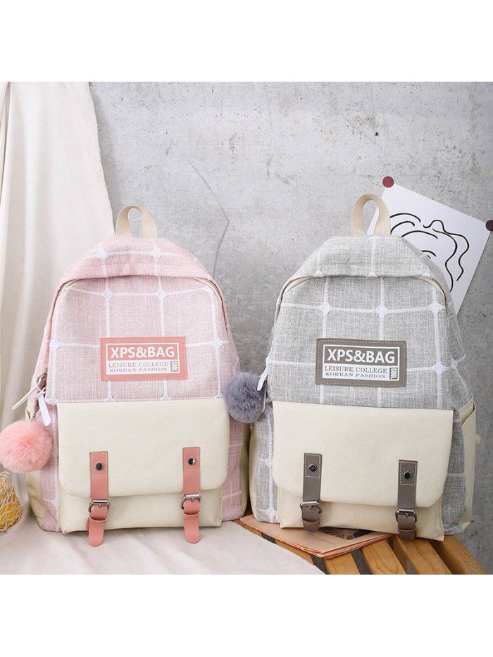 Cross border new leisure backpack 4-piece backpack Korean simple fashion light schoolbag for middle school students travel bag