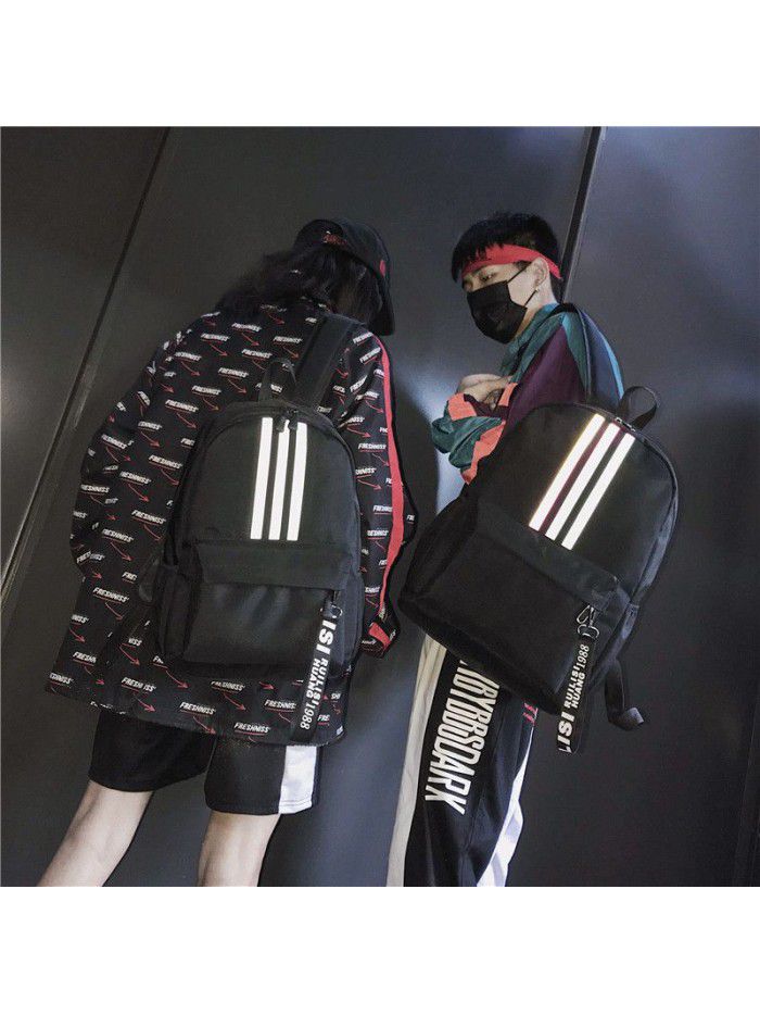 Cross border new fashion leisure backpack student schoolbag backpack reflective strip schoolbag manufacturer wholesale customization