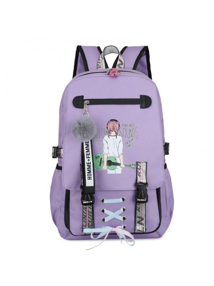 Cross border fashion sports leisure backpack for male and female middle school students schoolbag USB charging anti theft backpack can be customized