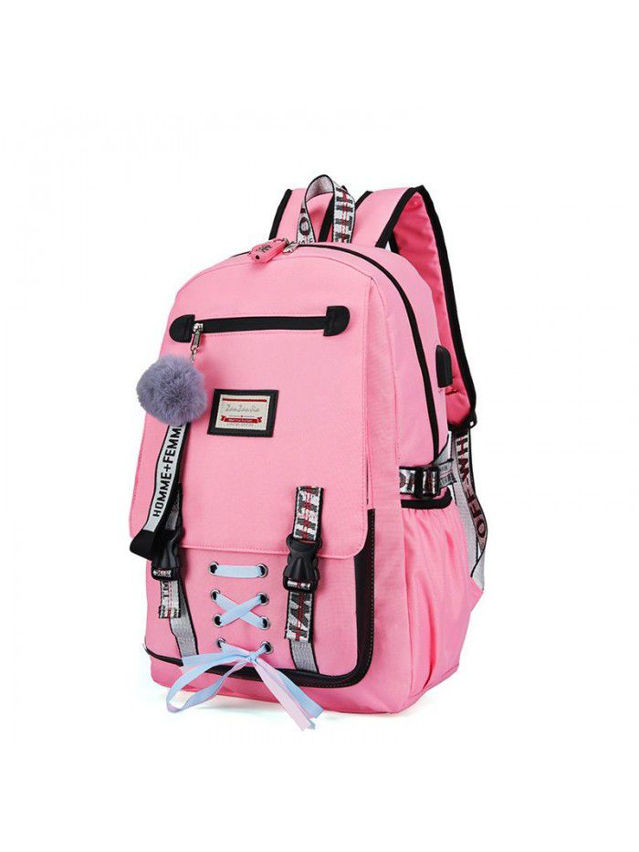 Cross border fashion sports leisure backpack for male and female middle school students schoolbag USB charging anti theft backpack can be customized