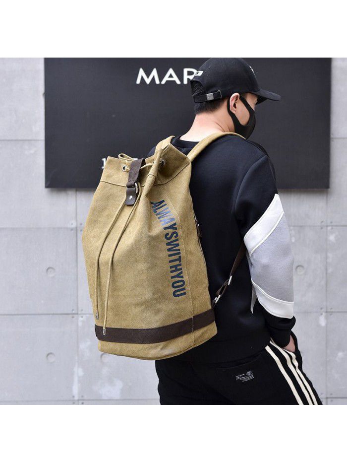 Fashion canvas sports backpack bucket bag travel computer backpack men's bag leisure travel schoolbag for men and women