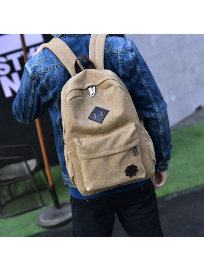 Retro trend canvas bag college style backpack middle school student schoolbag backpack men's and women's common f8007