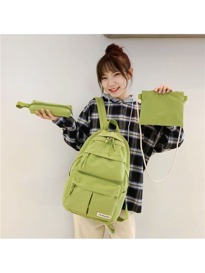 New Student Backpack three piece Korean schoolbag for junior high school students