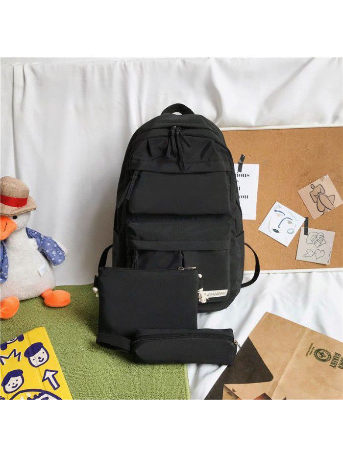 New Student Backpack three piece Korean schoolbag for junior high school students