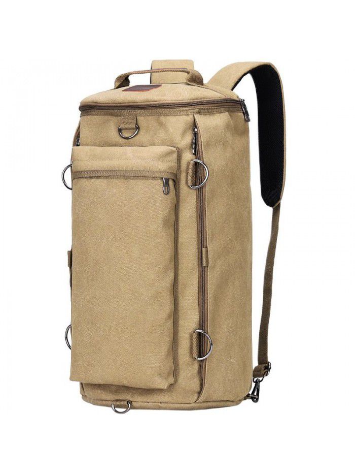 Fashion men's bag large capacity Travel Backpack men's outdoor travel sports cylinder backpack trend canvas schoolbag