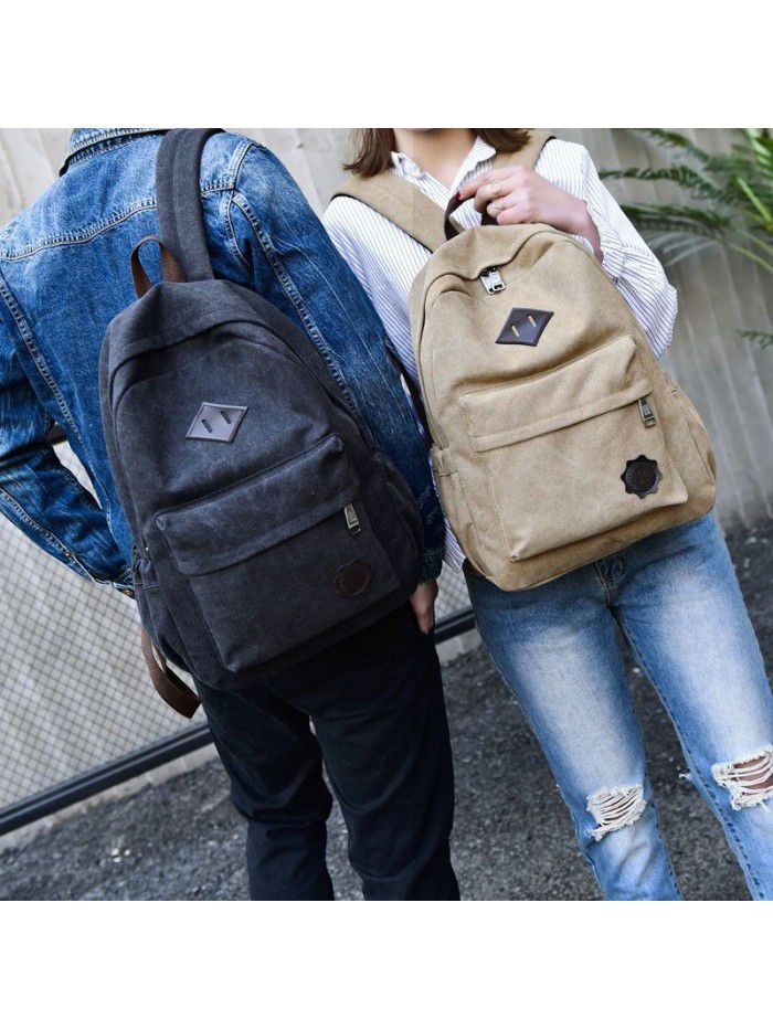 Retro trend canvas bag college style backpack middle school student schoolbag backpack men's and women's common f8007