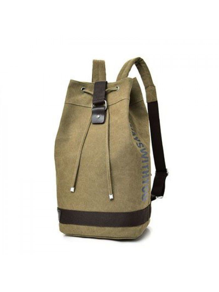 Fashion canvas sports backpack bucket bag travel computer backpack men's bag leisure travel schoolbag for men and women