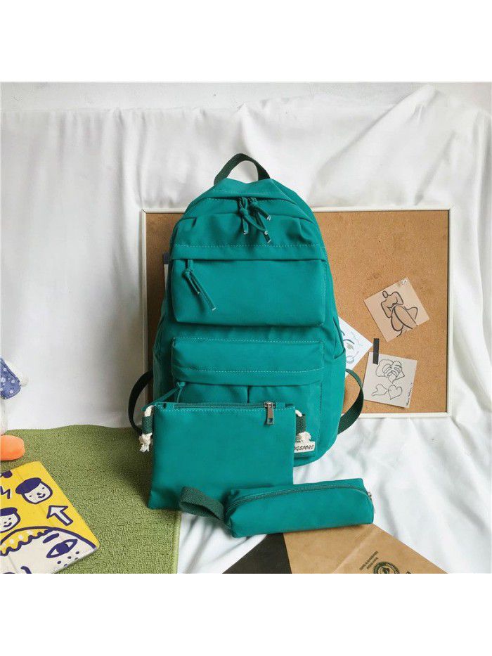 New Student Backpack three piece Korean schoolbag for junior high school students