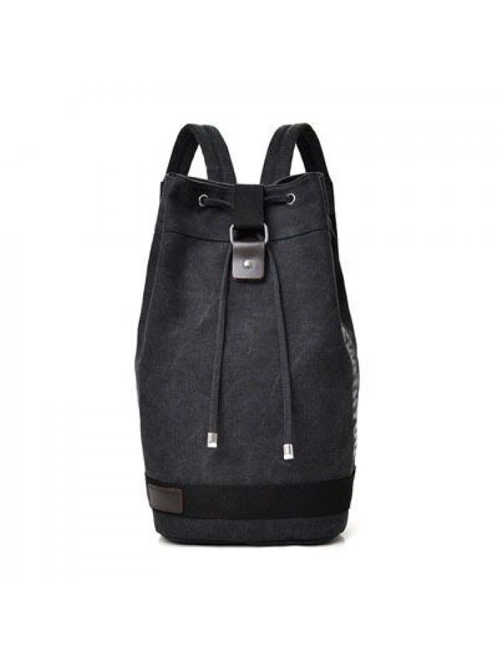 Fashion canvas sports backpack bucket bag travel computer backpack men's bag leisure travel schoolbag for men and women