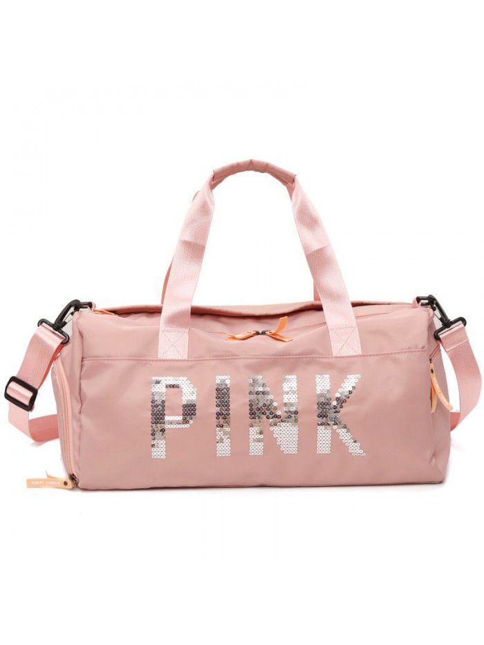 Sequin pink luggage bag nylon dry wet separation separate shoe position portable one shoulder large capacity travel fitness bag