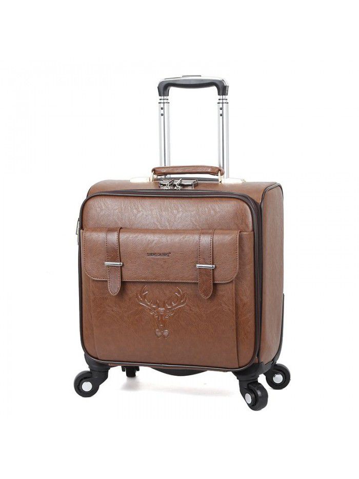 Leather suitcase, trolley case, men's and women's business boarding case, 18 inch 16 suitcase, universal wheel code luggage case