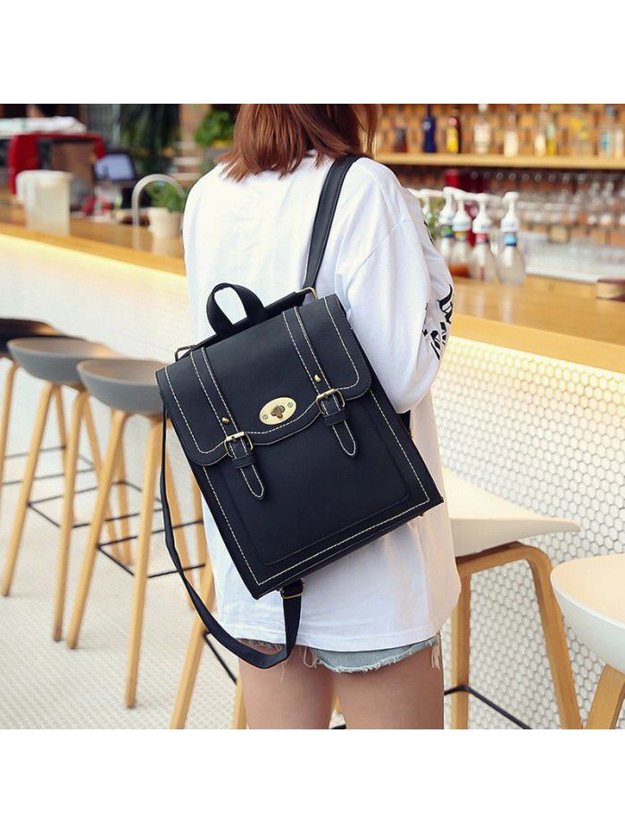  new fashion trend Pu double backpack leisure large capacity double backpack student schoolbag lady backpack cross border