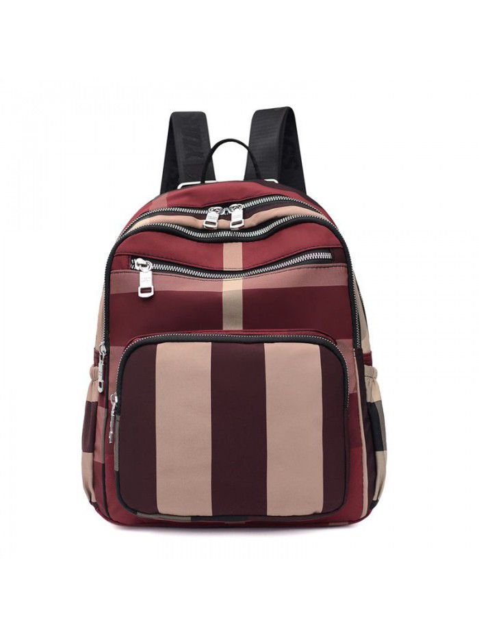 New striped backpack women's trend Korean fashion leisure travel nylon women's bag large capacity Backpack