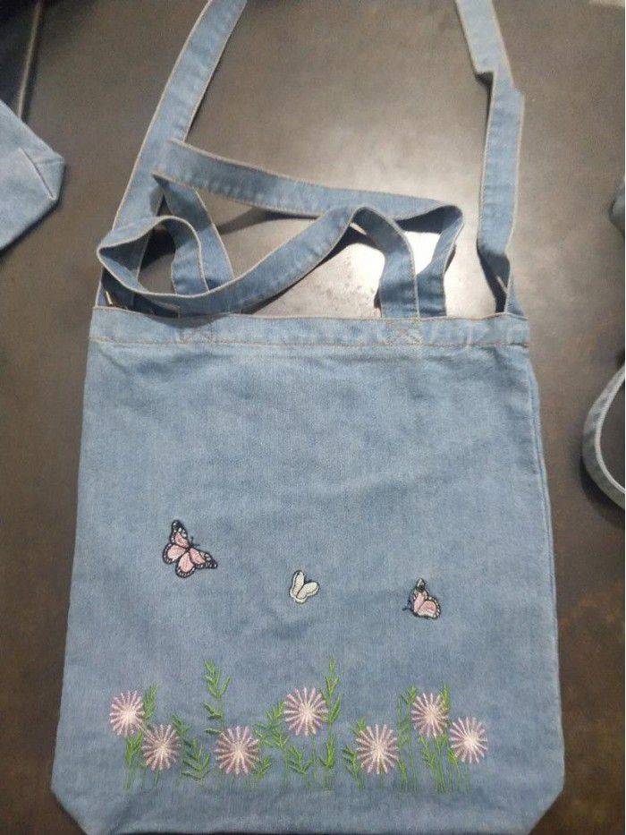 New washed denim handbag women's Korean embroidery women's shoulder bag simple fawn canvas bag customization