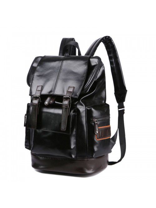 Korean men's PU leather backpack fashion trend sch...