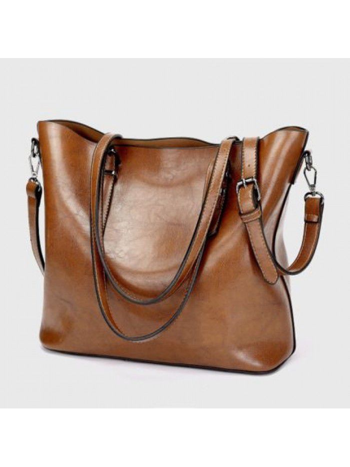 Cross border new oil wax leather women's bag Amazon Women's Bucket Bag retro handbag One Shoulder Messenger Bag h867