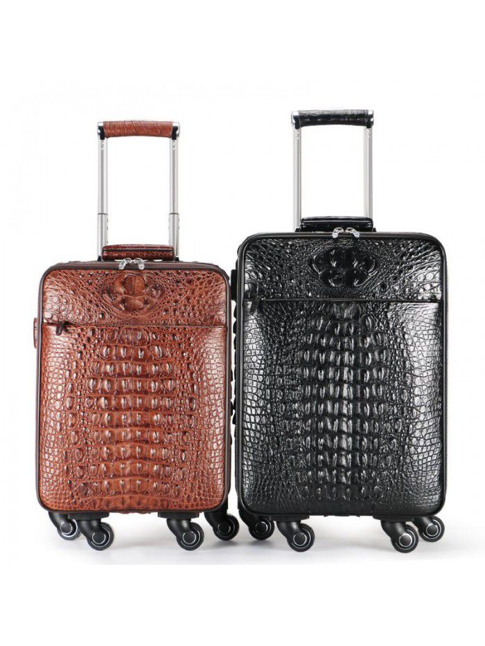 Men's crocodile leather Trolley Case universal wheel multi-functional leather luggage custom wholesale business leisure travel case