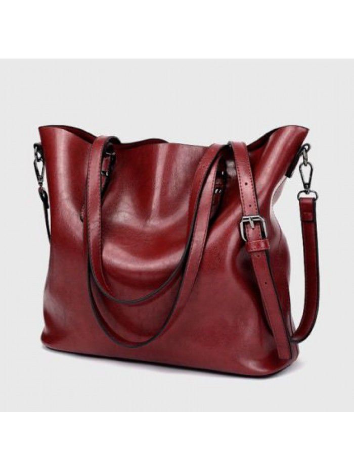 Cross border new oil wax leather women's bag Amazon Women's Bucket Bag retro handbag One Shoulder Messenger Bag h867