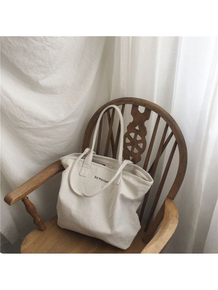 Korean new versatile large capacity letter zipper canvas bag minimalist style women's shoulder bag leisure Tote Bag