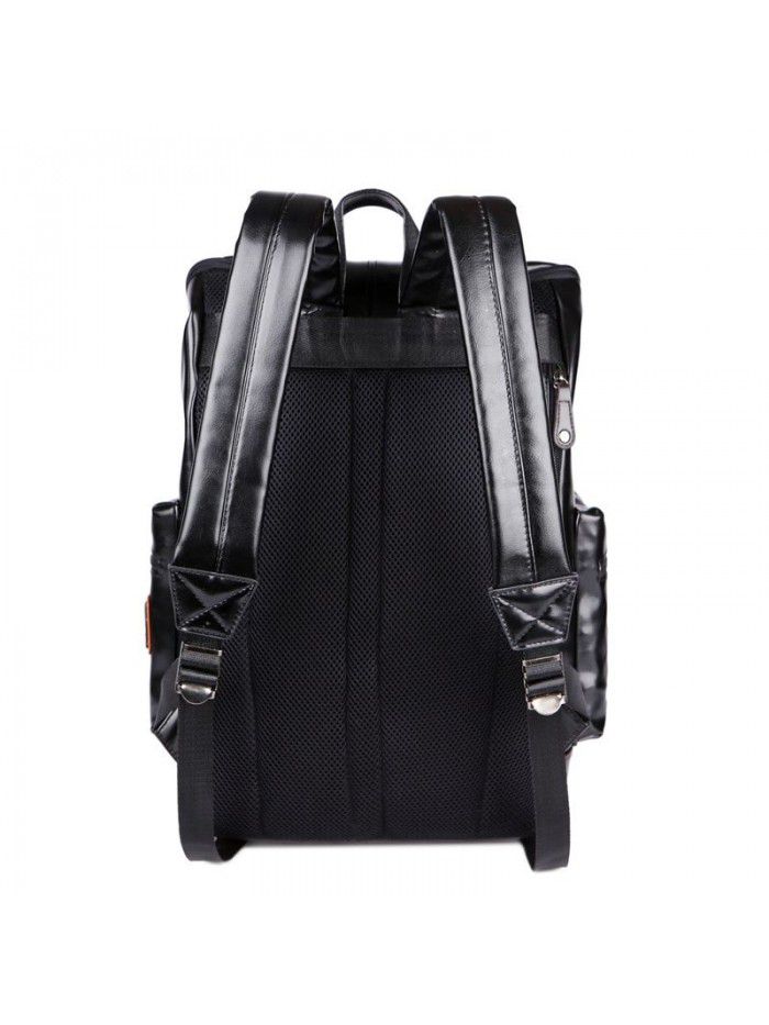 Korean men's PU leather backpack fashion trend schoolbag Student Backpack leisure business soft leather travel bag