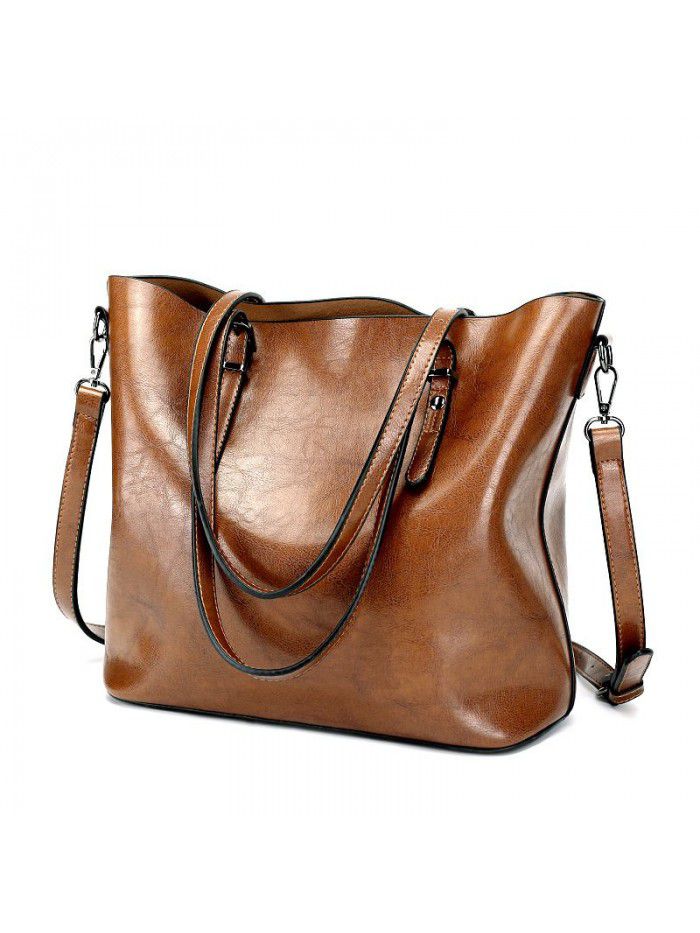 Cross border new oil wax leather women's bag Amazon Women's Bucket Bag retro handbag One Shoulder Messenger Bag h867