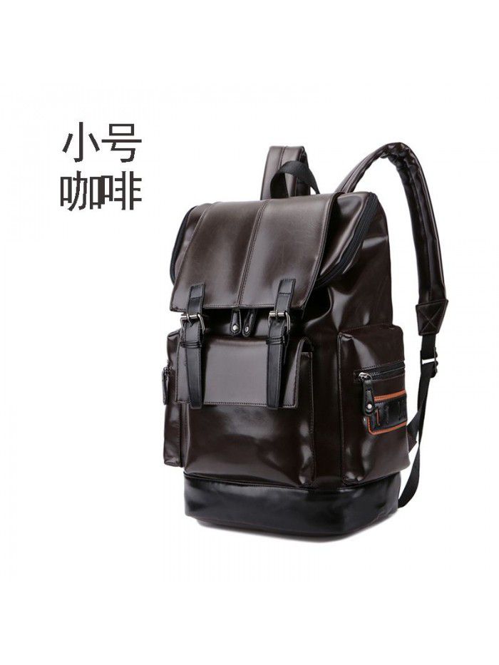 Korean men's PU leather backpack fashion trend schoolbag Student Backpack leisure business soft leather travel bag