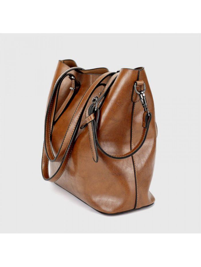 Cross border new oil wax leather women's bag Amazon Women's Bucket Bag retro handbag One Shoulder Messenger Bag h867