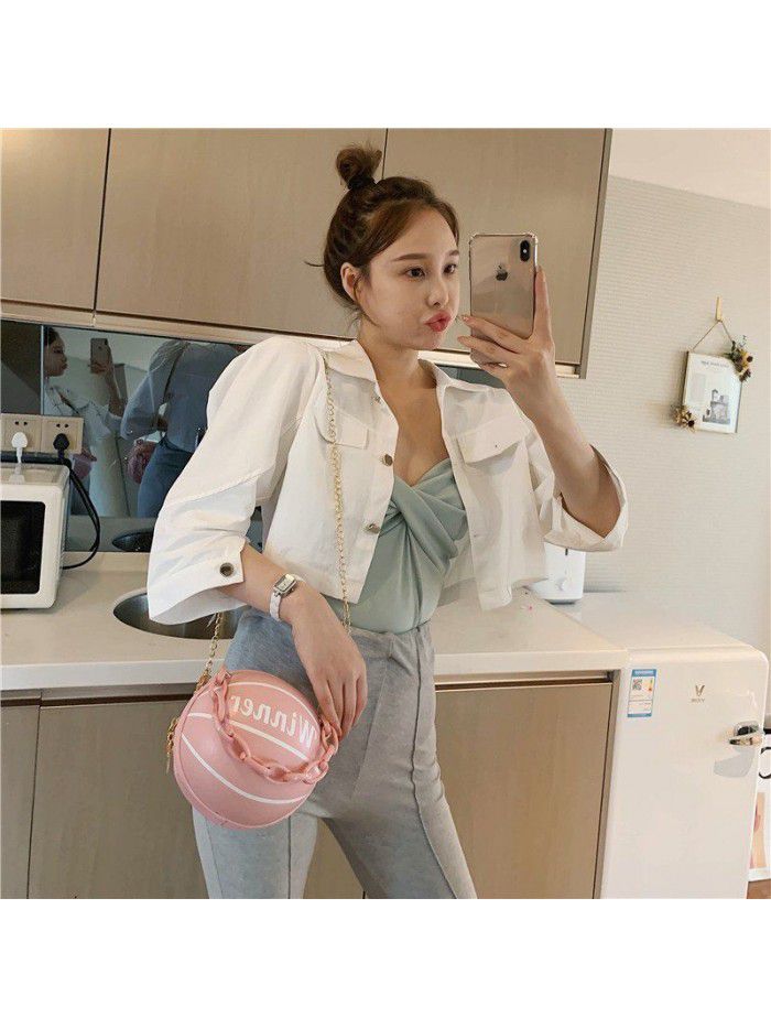 Basketball bag women's bag winter new style women's Single Shoulder Messenger Bag Fashion solid color printing bag small round bag direct sale