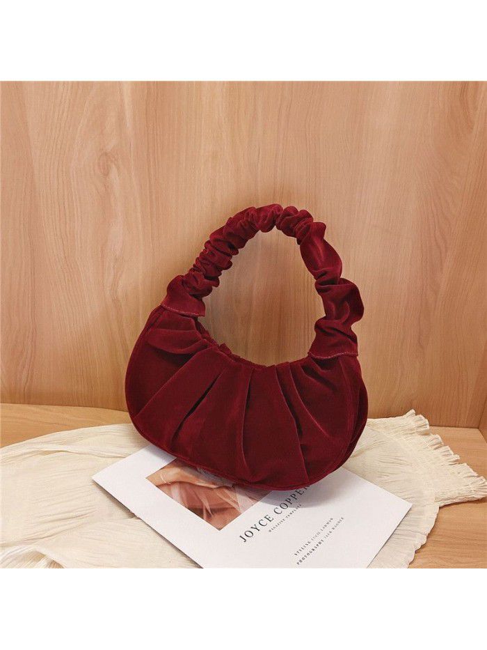 Underarm bag women 2020 winter new fashion retro frosted stick bag women's pleated portable shoulder bag