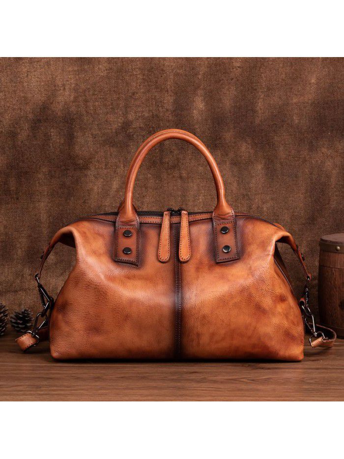  new European and American retro women's bag top leather women's handbag color wipe Single Shoulder Messenger Bag Large Capacity