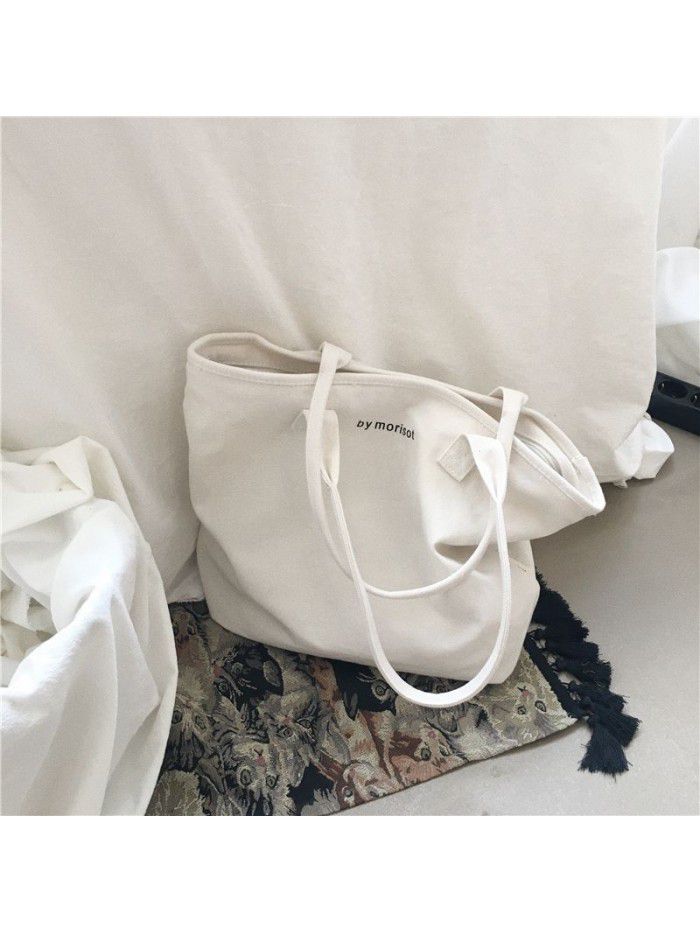 Korean new versatile large capacity letter zipper canvas bag minimalist style women's shoulder bag leisure Tote Bag