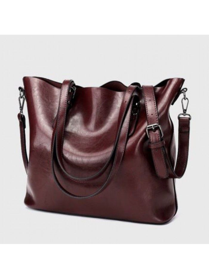 Cross border new oil wax leather women's bag Amazon Women's Bucket Bag retro handbag One Shoulder Messenger Bag h867