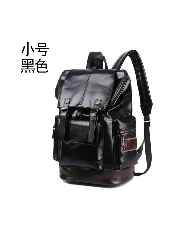 Korean men's PU leather backpack fashion trend schoolbag Student Backpack leisure business soft leather travel bag