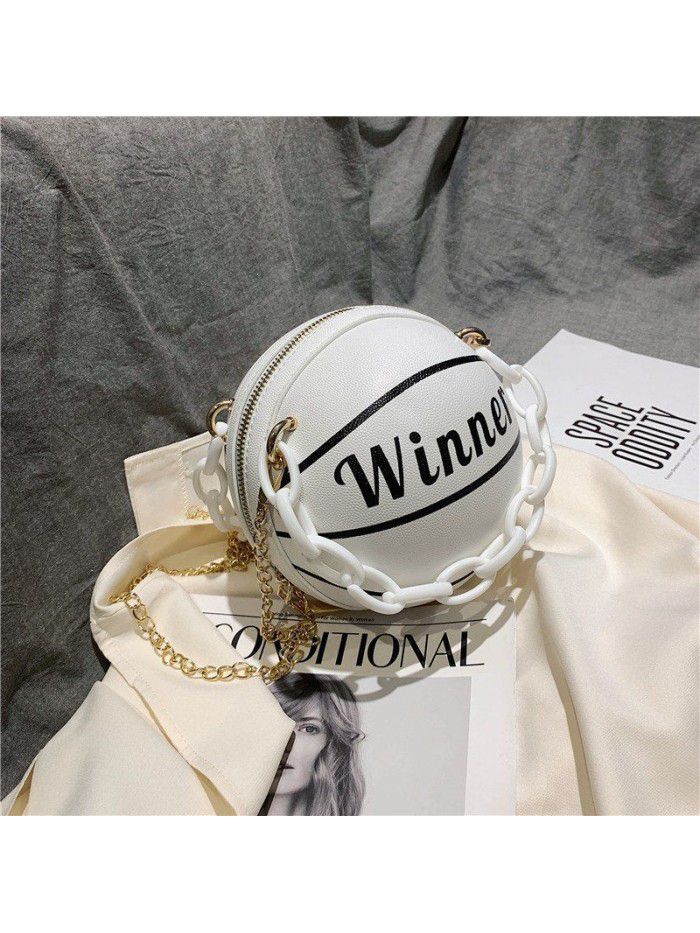 Basketball bag women's bag winter new style women's Single Shoulder Messenger Bag Fashion solid color printing bag small round bag direct sale