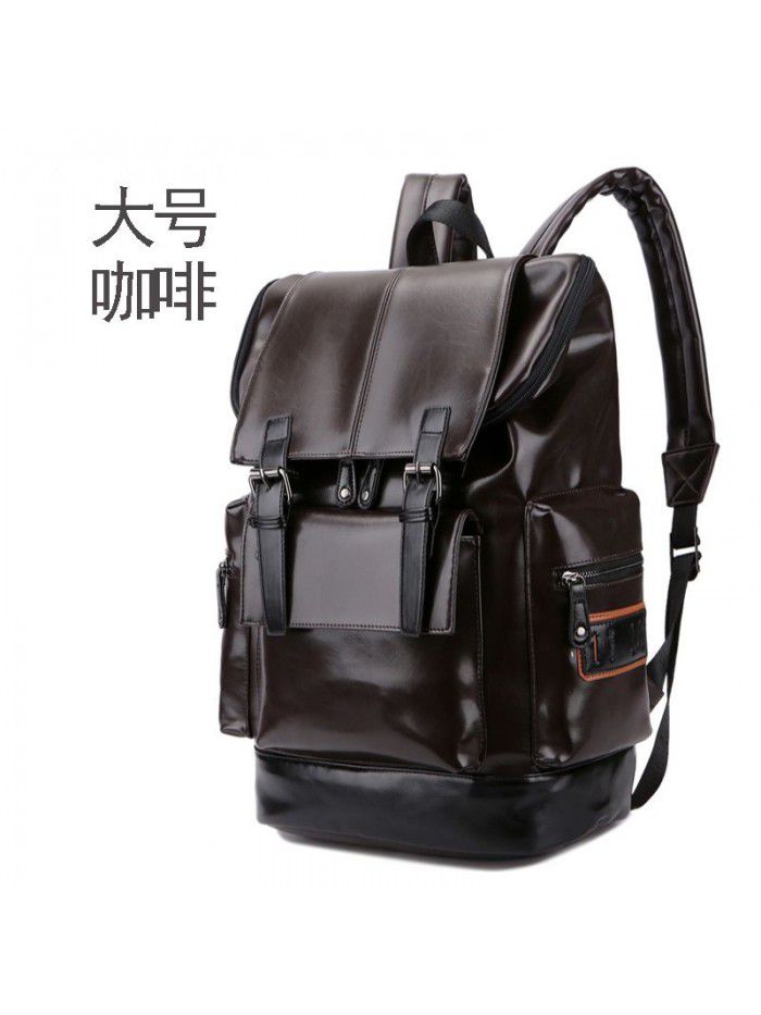 Korean men's PU leather backpack fashion trend schoolbag Student Backpack leisure business soft leather travel bag