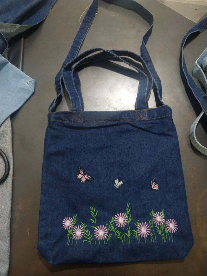 New washed denim handbag women's Korean embroidery women's shoulder bag simple fawn canvas bag customization