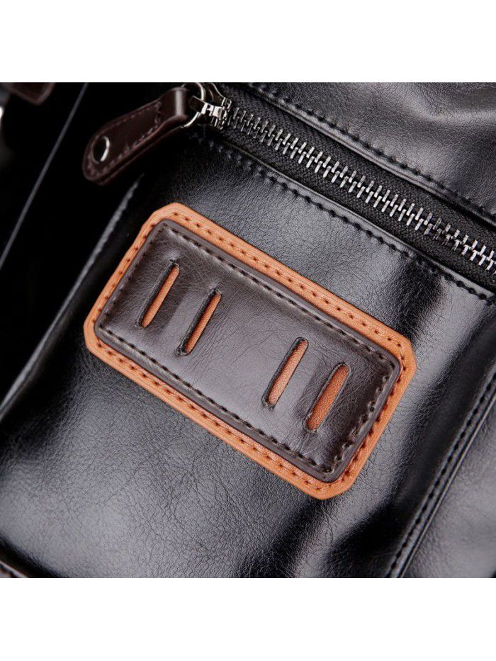 Korean men's PU leather backpack fashion trend schoolbag Student Backpack leisure business soft leather travel bag