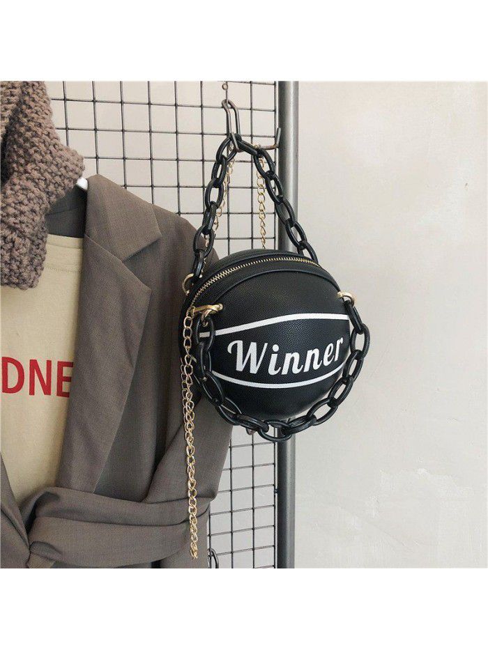 Basketball bag women's bag winter new style women's Single Shoulder Messenger Bag Fashion solid color printing bag small round bag direct sale