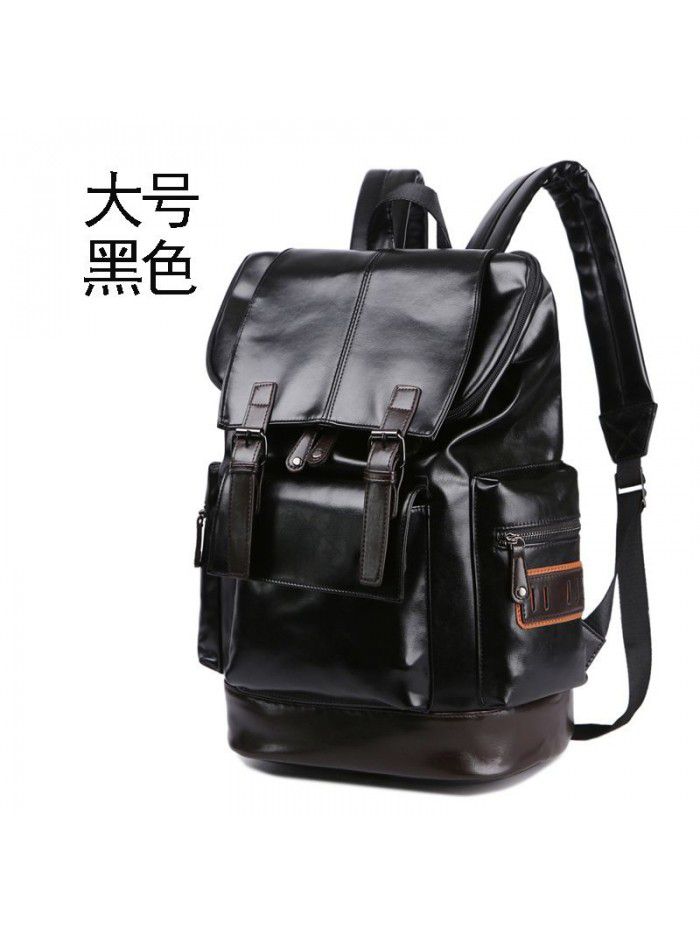 Korean men's PU leather backpack fashion trend schoolbag Student Backpack leisure business soft leather travel bag