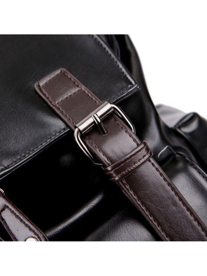 Korean men's PU leather backpack fashion trend schoolbag Student Backpack leisure business soft leather travel bag