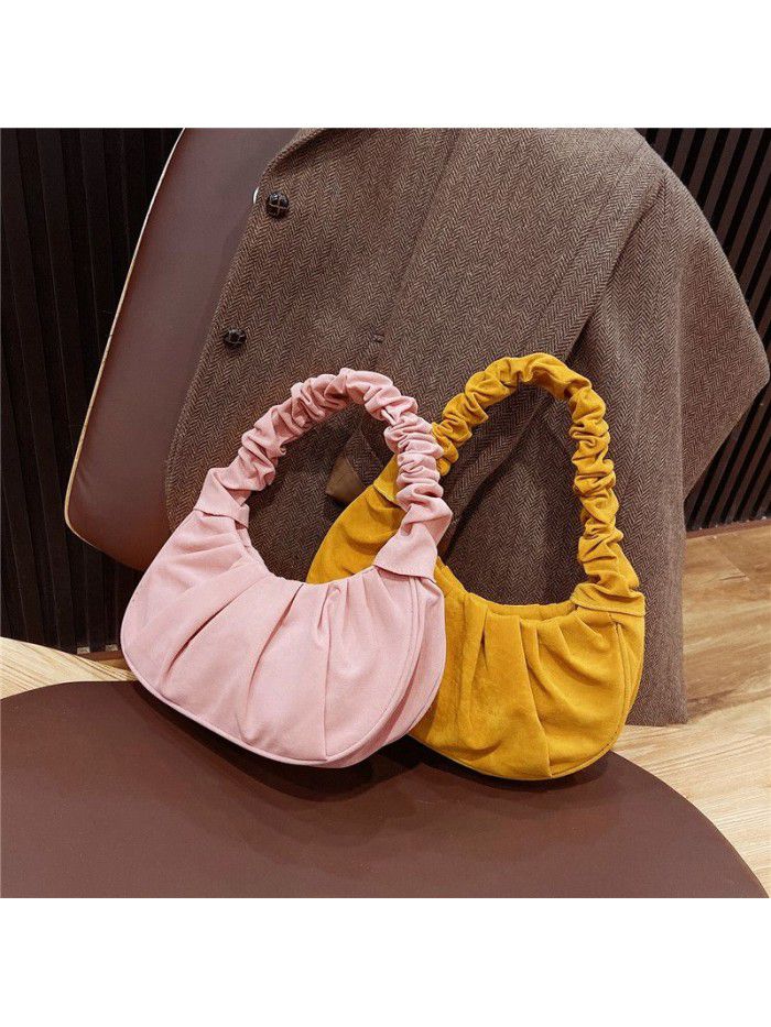 Underarm bag women 2020 winter new fashion retro frosted stick bag women's pleated portable shoulder bag