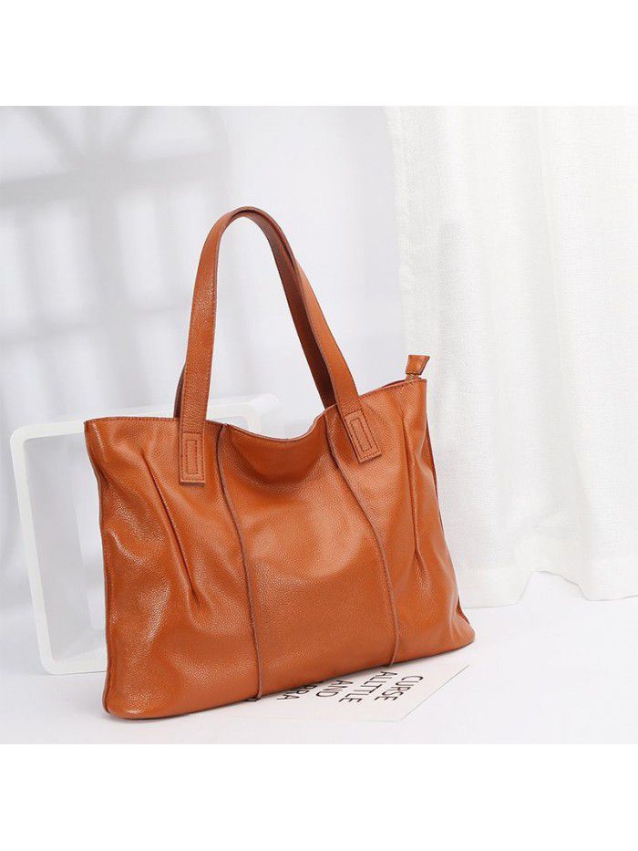 Bag female litchi soft leather tote bag simple and versatile large capacity commuting one shoulder portable leather foreign trade women's bag