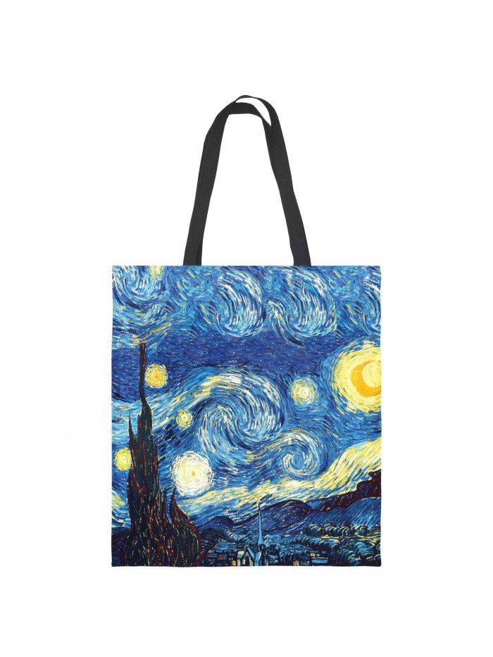 new van Gogh starry sky oil painting tote bag lady canvas bag beach bag cross border wholesale