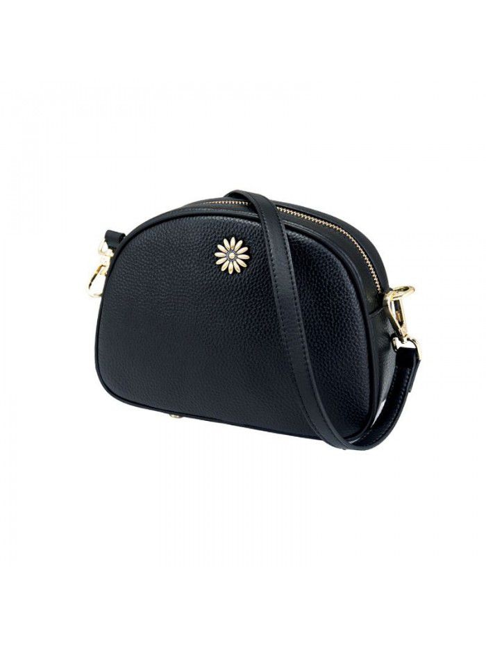 Leather messenger bag women's small round bag 2021 spring new leisure middle aged mother's small bag soft leather one shoulder bag