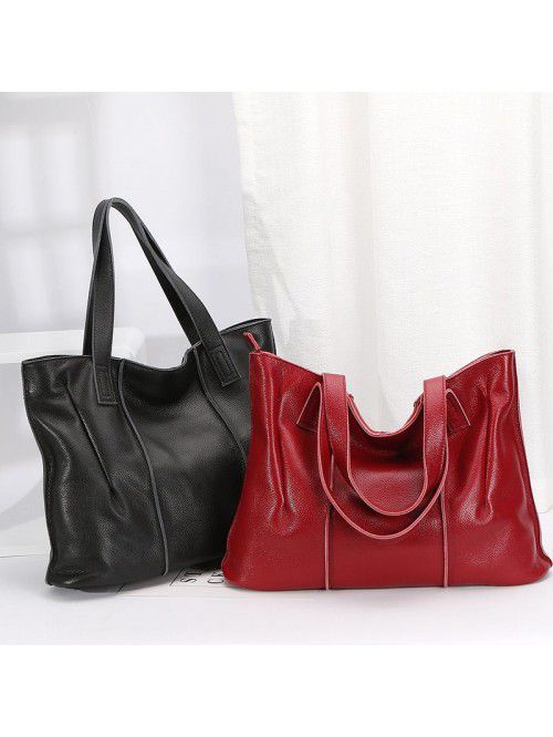 Bag female litchi soft leather tote bag simple and...
