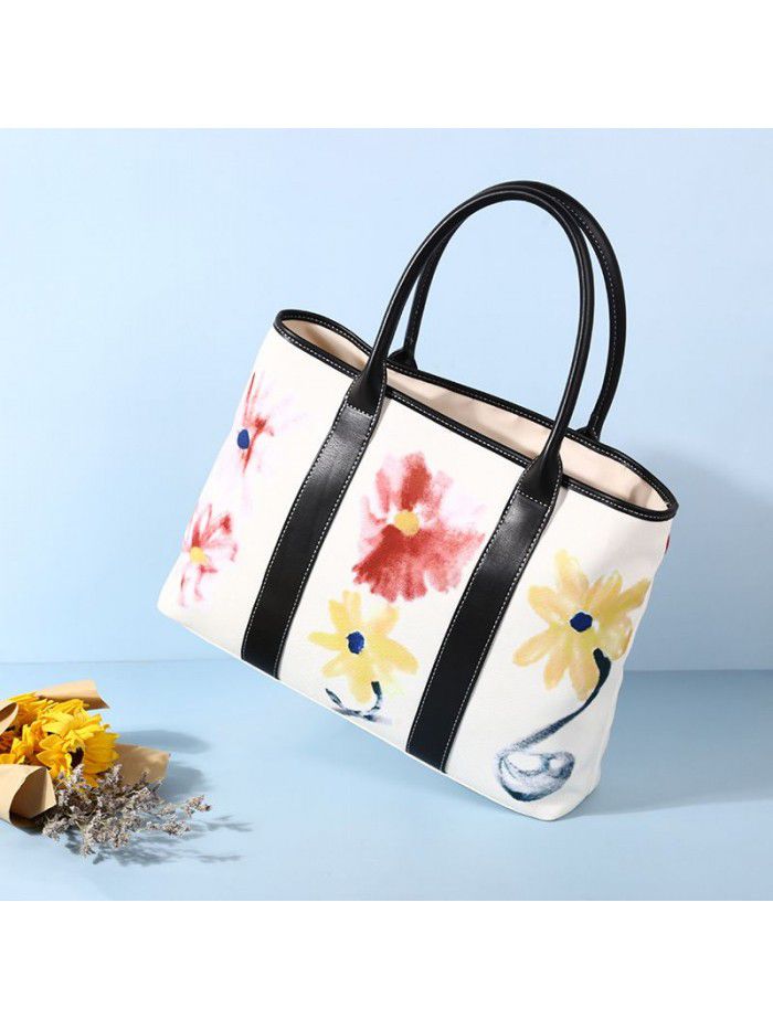 Cross border large bag European and American women's large capacity Epiphyllum portable Tote Bag Fashion Oxford cloth printed shopping bag women's bag