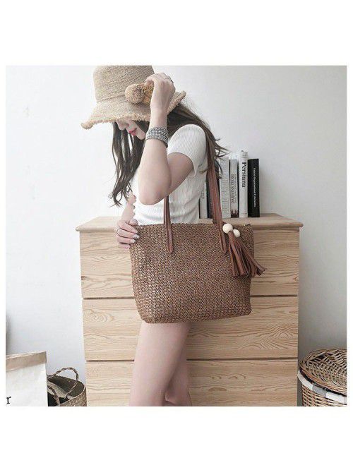 Korean straw bag large capacity vegetable basket b...