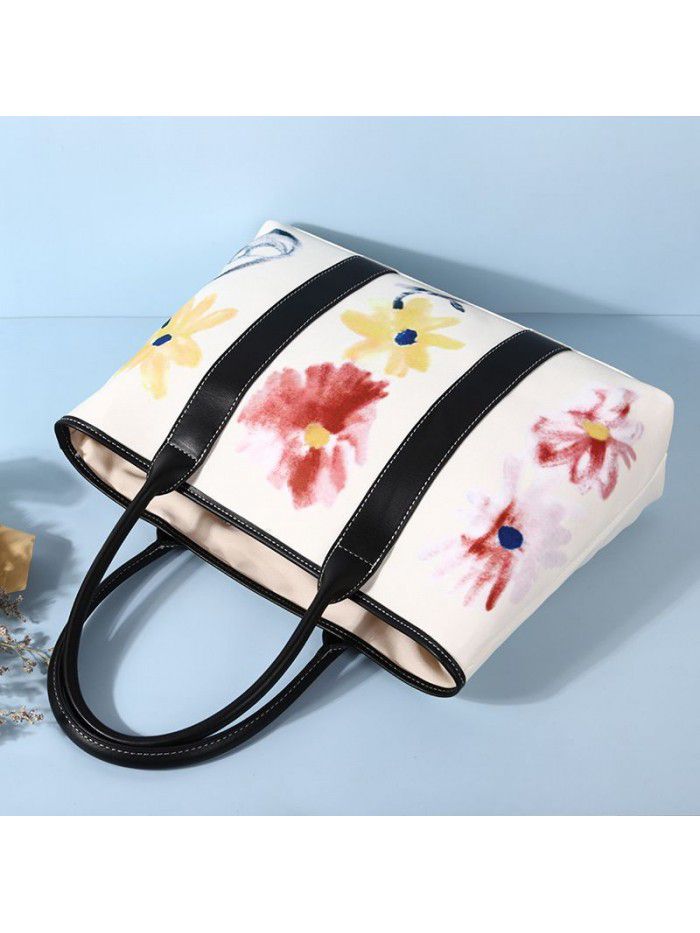 Cross border large bag European and American women's large capacity Epiphyllum portable Tote Bag Fashion Oxford cloth printed shopping bag women's bag