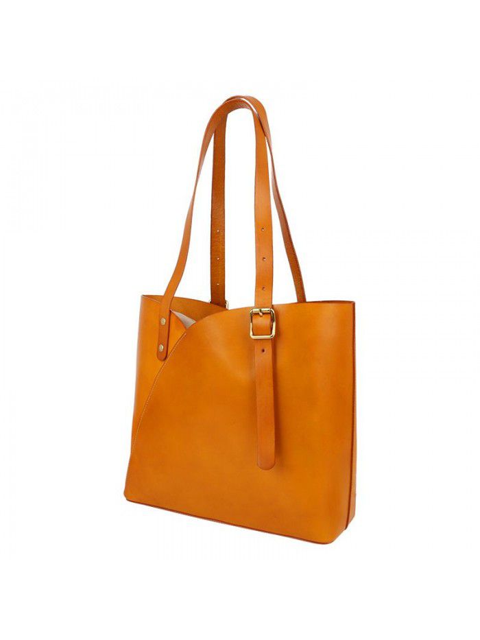 New fashion women's bag simple retro one shoulder bag large capacity vegetable tanned leather portable fashion One Shoulder Tote Bag